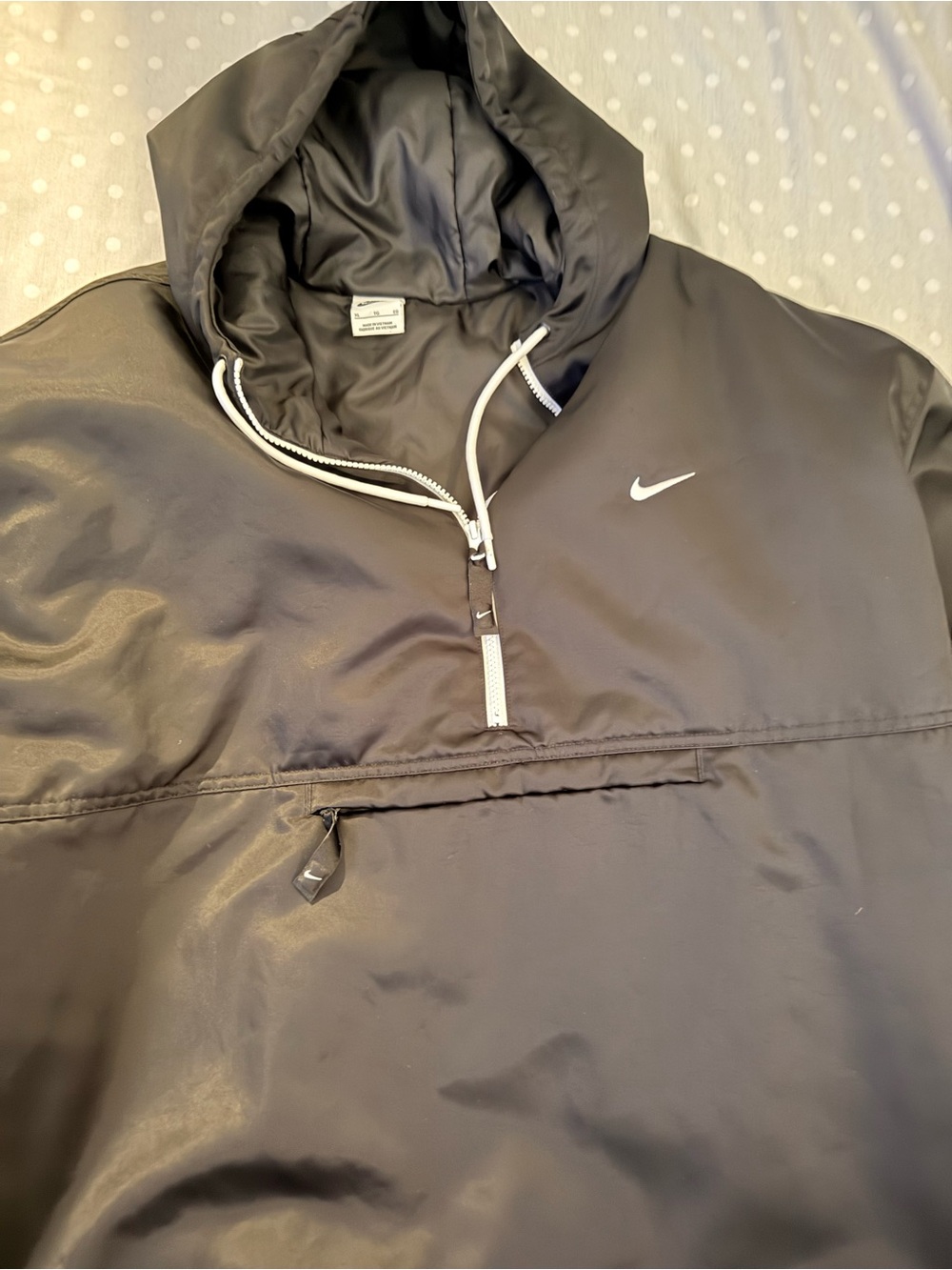 Nike Black Hooded Puffer Pullover with White Accents